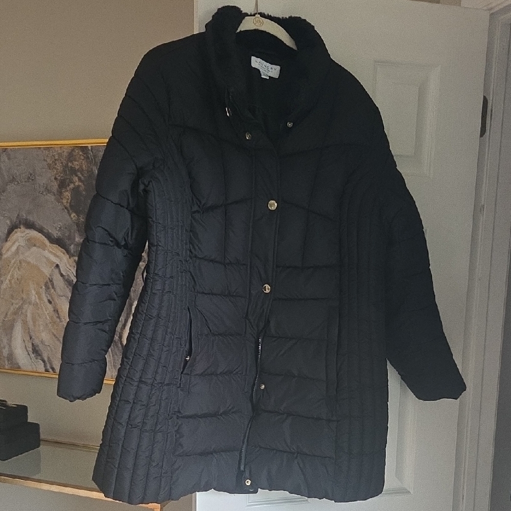 Laundry  Size XL Women's Black Quilted Jacket With fur Collar
